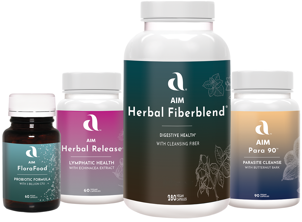 Range of AIM health supplements sold by Total Health South Africa, including Herbal Fiberblend and Barleylife